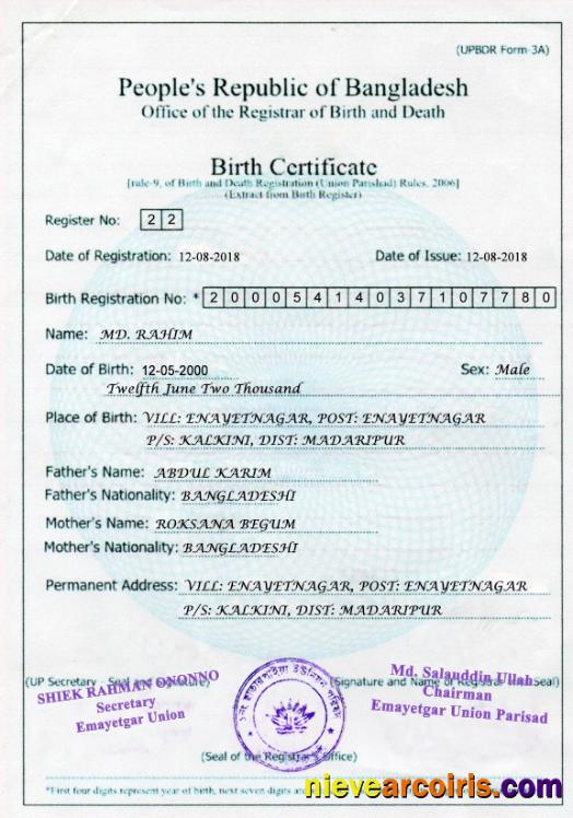 Bangladesh Birth certificate